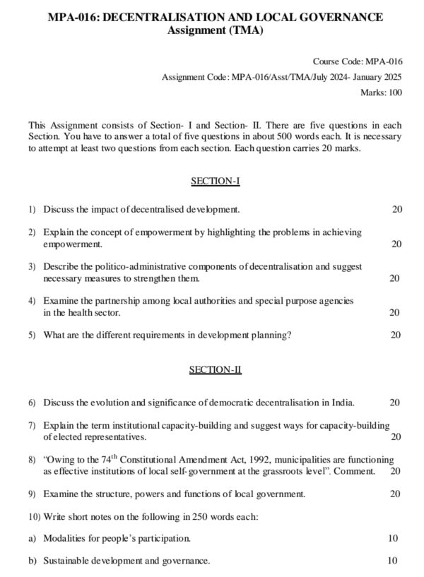 mpa-16 solved assignment 2024-25