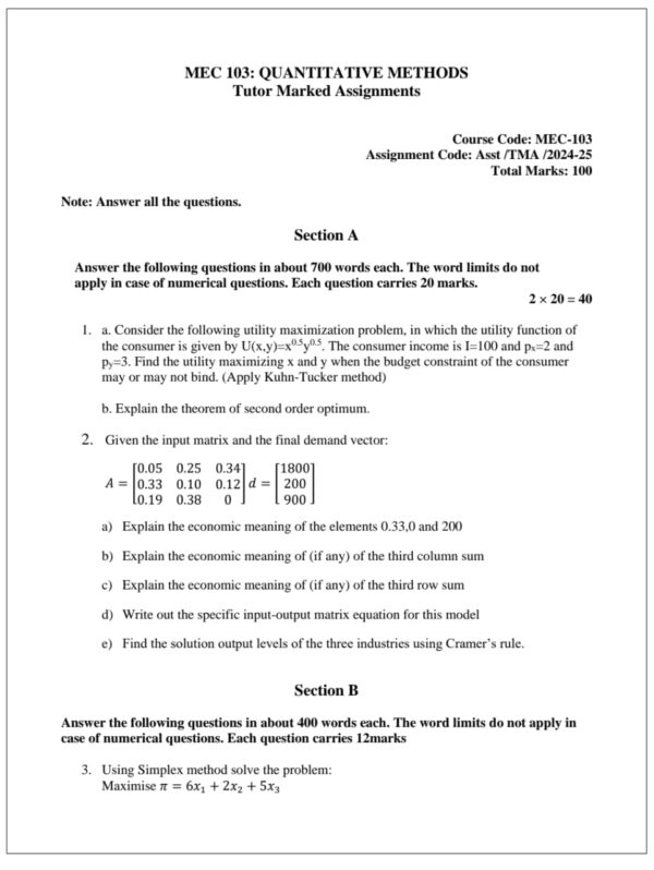 mec-103 solved assignment 2024-25